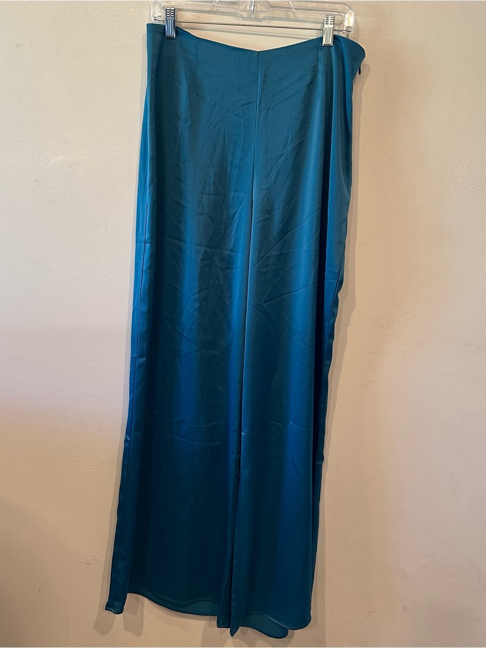 WAYF Blue Wide-Leg Pants Womens L Flat Front Solid Zipper Closure